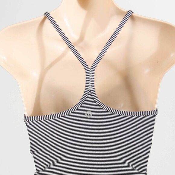 Lululemon Black White Women's Scoop Neck Striped Activewear Tank Top Sz 4 - Picture 2 of 4